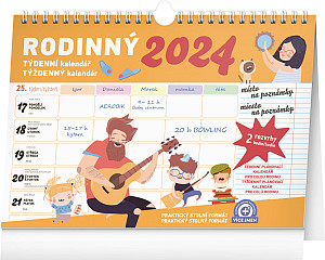 Týdenní rodinný plánovací kalendář s háčkem 2024, 30 × 21 cm