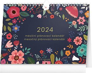 Měsíční plánovací kalendář Květy 2024, 30 × 21 cm