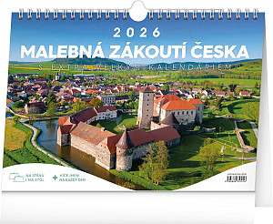 Kalendář 2026 stolní: Malebná zákoutí Česka s extra velkým kalendáriem, 30 x 21 cm