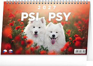 NOTIQUE Stolní kalendář Psi – Psy CZ/SK 2027, 23,1 x 14,5 cm