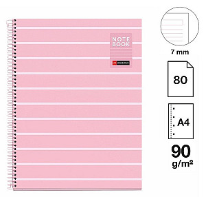 Poznámkový blok Between the Lines NB-1, A4, 90g, karton, 80 listů, linka, Pink