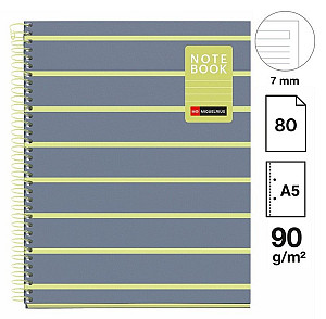 Poznámkový blok Between the Lines NB-1, A5, 90g, karton, 80 listů, linka, Lemon
