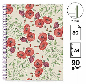 Poznámkový blok Entredos NB-1, A4, 90g, karton, 80 listů, linka - Papaver Rhoeda