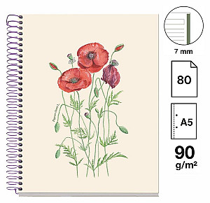 Poznámkový blok Entredos NB-1, A5, 90g, karton, 80 listů, linka - Papaver Rhoeda