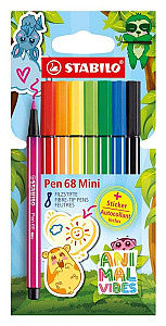 Prémiový vláknový fix STABILO Pen 68 Mini Animal Vibes 8ks - včetně samolepky