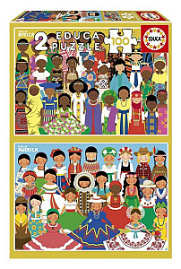 Puzzle Dívky z Ameriky a Afriky 2x100 dílků