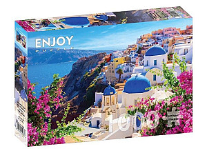 Puzzle Santorini s květinami, Řecko 1000 dílků