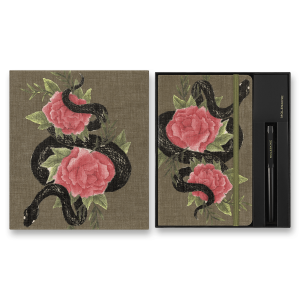 Sada Moleskine Snake Roses - L, zápisník a kuličkové pero