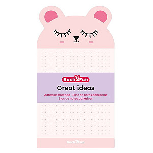 Samolepicí bloček - Medvěd, 60 listů, 90 g, tečky, růžový