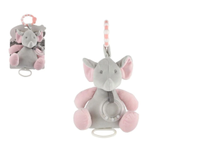 Slon natahovací hrací strojek plyš - závěs na postýlku/kočárek