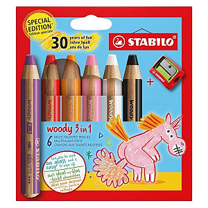 STABILO woody 3 in 1 - sada 6 ks s ořezávátkem
