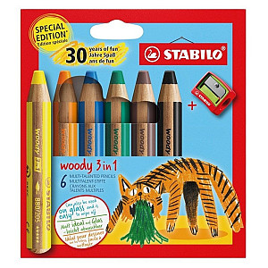 STABILO woody 3 in 1 - sada 6 ks s ořezávátkem
