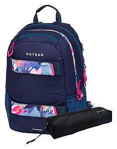 Studentský batoh + etue OXY SPORT Flowers blue