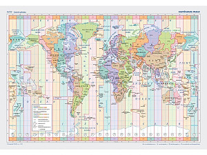 Svět - časová pásma, podložka 1:55 mil.