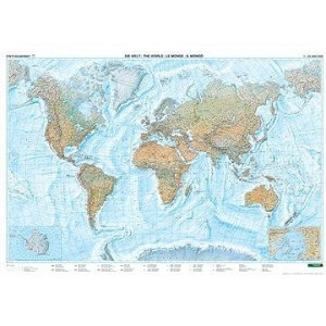 Svět Fyzický s reliéfem mořského dna 88x124cm, 1:35mil laminovaná nástěnná mapa s lištami