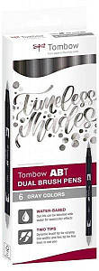 Tombow ABT Dual Pen Brush Sada oboustranných štětcových fixů - Grey colours 6 ks