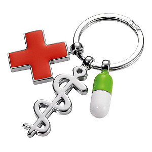 Troika klíčenka - červený kříž, pilulka, Aeskulapova hůl 