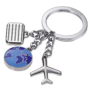 Troika klíčenka - letadlo, kufr, glóbus (kovová, mix barev)