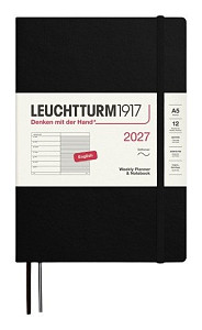 Týdenní plánovač & Zápisník Black, Medium A5 2027, Softcover, anglicky