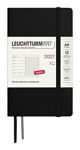 Týdenní plánovač & Zápisník Black, Pocket A6 2027, Softcover, anglicky
