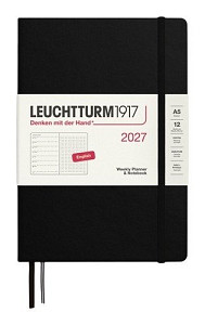 Týdenní plánovač & Zápisník Black, tečkovaný Medium A5 2027, anglicky