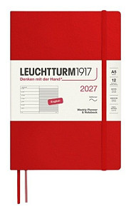 Týdenní plánovač & Zápisník Cherry, Medium A5 2027, Softcover, anglicky