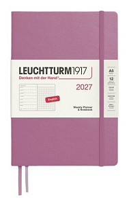 Týdenní plánovač & Zápisník Dusty Rose, tečkovaný Medium A5 2027, anglicky