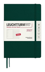 Týdenní plánovač & Zápisník Forest Green, tečkovaný Medium A5 2027, anglicky