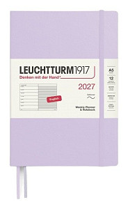Týdenní plánovač & Zápisník Lilac, Medium A5 2027, Softcover, anglicky