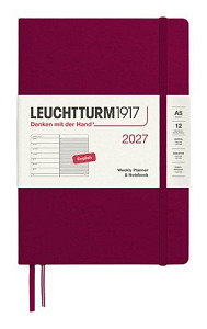 Týdenní plánovač & Zápisník Port Red, Medium A5 2027, anglicky