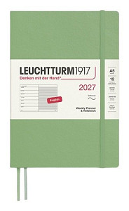 Týdenní plánovač & Zápisník Sage, Medium A5 2027, Softcover, anglicky