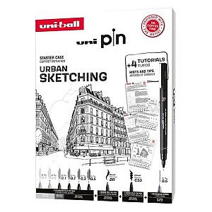 UNI PIN sada Urban Sketching dárkový box, 8 linerů + SHALAKU mikrotužka