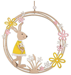 Věnec dřevěný se zajíčkem na zavěšení 23 cm