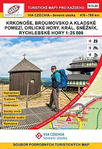 VIA CZECHIA - Severní stezka, BOX 3, S13-20 Krkonoše-Rychlebské hory 1 : 25 000, 476. – 785. km Severní stezky (pěší varianta); Harrachov - Trutnov - Dobrošov - Suchý vrch - Kladské sedlo - Ramzová