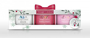 YANKEE CANDLE Dárková sada 3 ks votivních svíček 49g / Snow Globe Wonderland, Snowflake Kisses, Peppermint Pinwheels