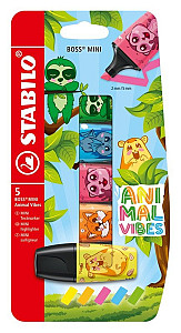 Zvýrazňovač STABILO BOSS MINI Animal Vibes 5ks - neonové barvy