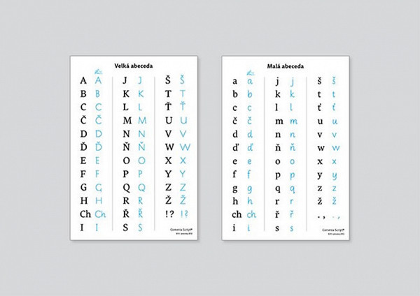 Tabulka s abecedou Comenia Script