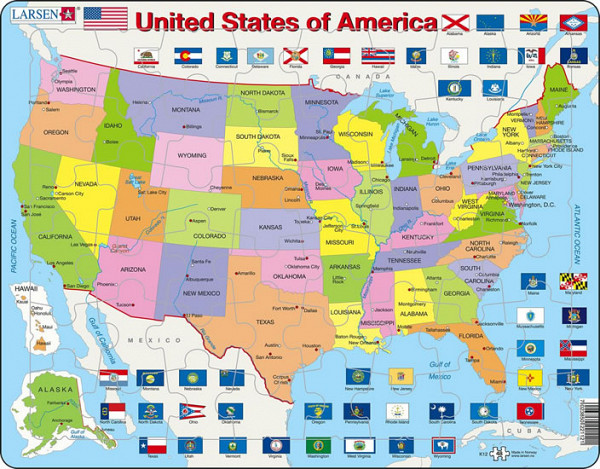 PUZZLE MAXI - Mapa USA - jednotlivé státy, hlavní města/48 dílků