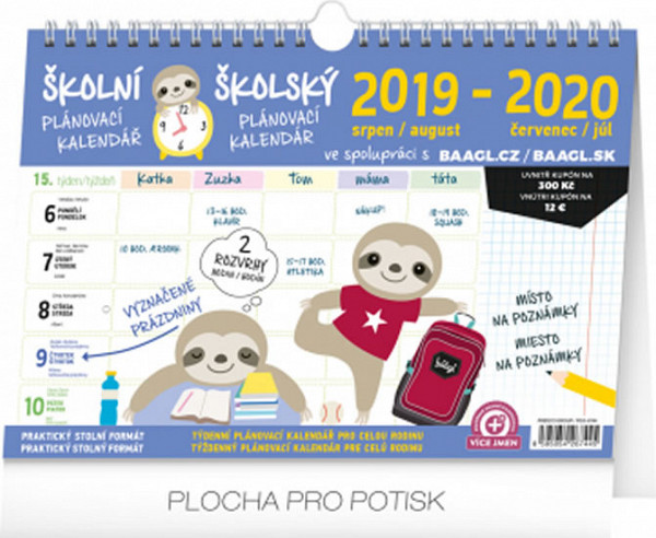 Kalendář nástěnný 2020 - Školní plánovací s háčkem, 30 × 21 cm