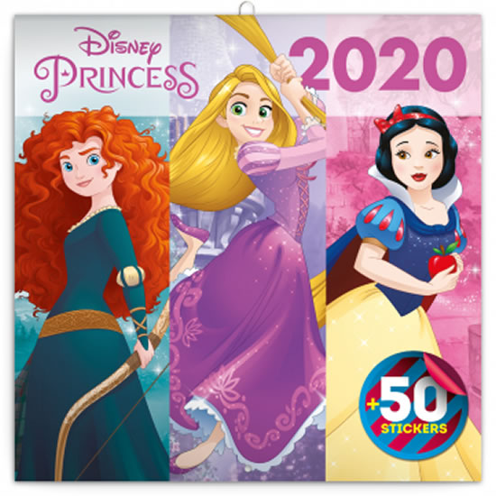 Kalendář poznámkový 2020 - Princezny, s 50 samolepkami, 30 × 30 cm