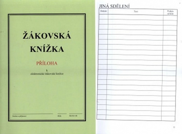 Žákovská knížka - Příloha k elektronické Žákovské knížce