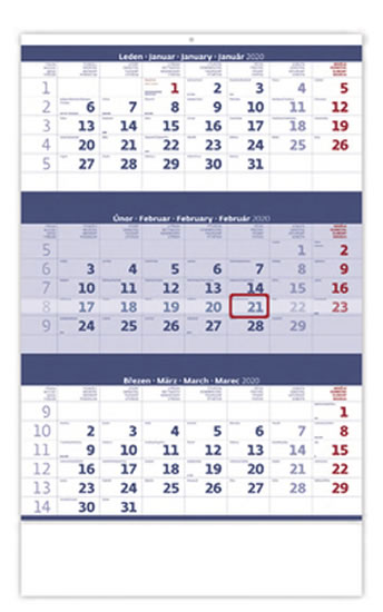 Kalendář nástěnný 2020 - Tříměsíční modrý