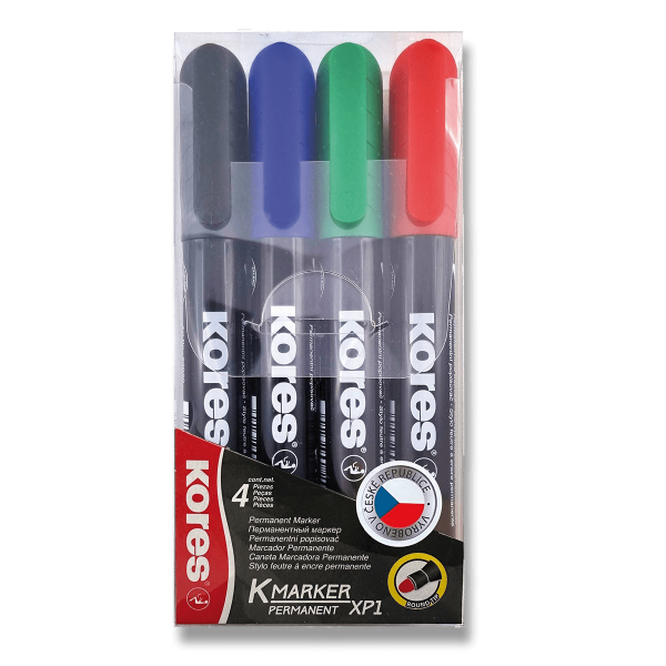 Kores K-MARKER Permanentní popisovač, kulatý hrot 3 mm, mix 4 barev