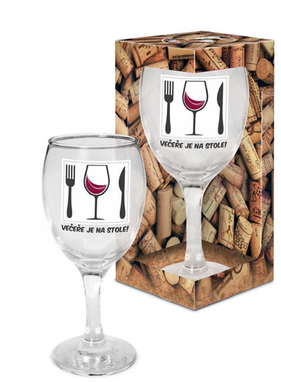 Sklenička na víno Večeře je na stole! - Já miluju víno