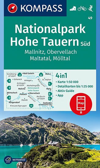 Nationalpark Hohe Tauern Süd, Mallnitz, Obervellach, Maltatal, Mölltal 1:50 000 / turistická mapa KOMPASS 49