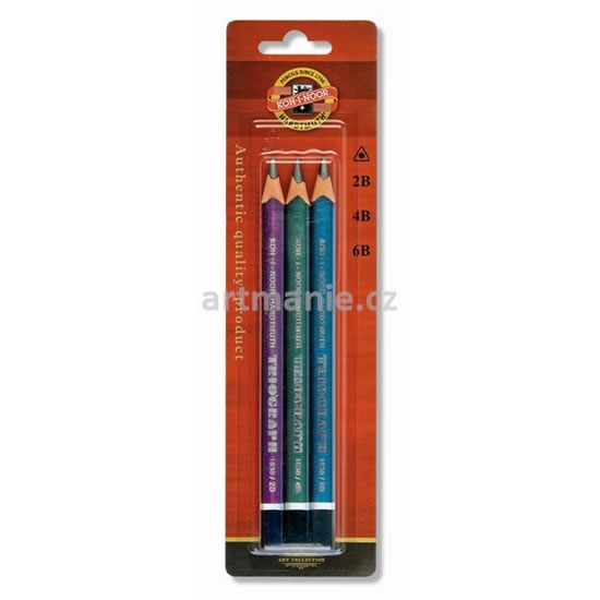 Koh-i-noor tužka trojhranná grafitová silná 2B,4B,6B set 3 ks metalické barvě