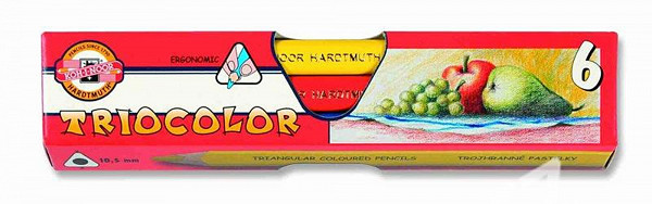 Koh-i-noor pastelky TRIOCOLOR trojhranné silné souprava 6 ks v papírové krabičce