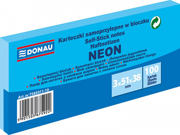 Samolepicí bloček 51 x 38 mm - neonově modrý 3 x 100 listů