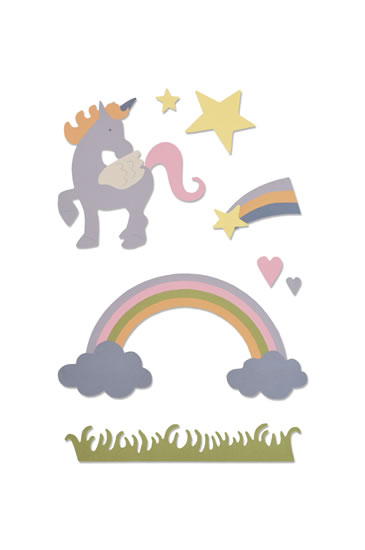 SIZZIX Thinlits vyřezávací kovové šablony - jednorožec 16 ks