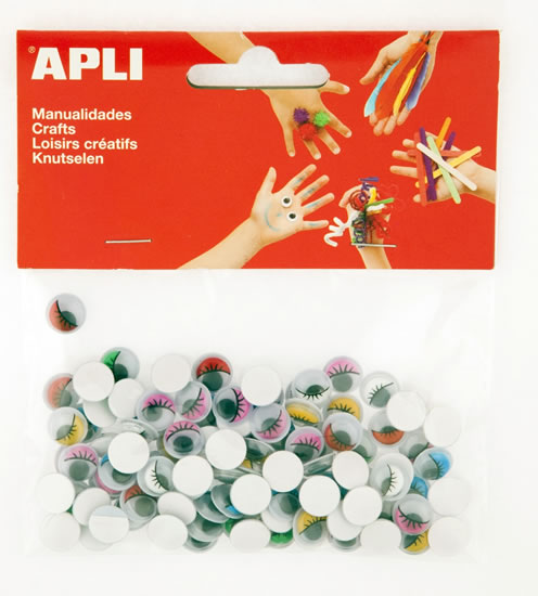 APLI oči kulaté s řasami O 10 mm samolepicí - mix barev 100 ks